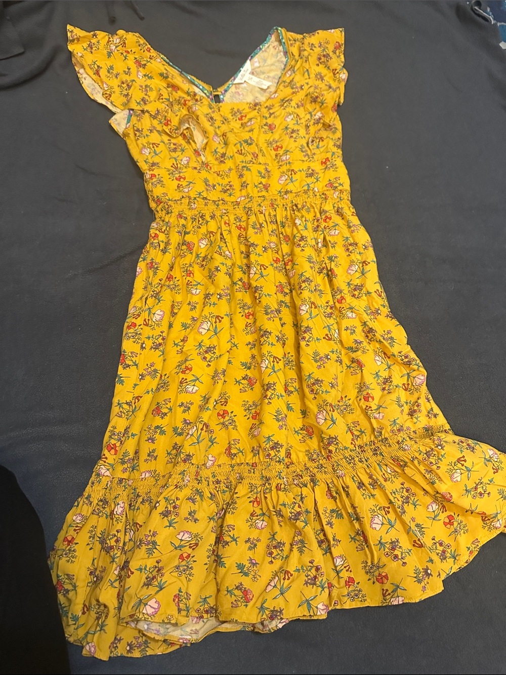 Matilda Jane XS women’s mustard yellow  Floral Ruffle Sundress